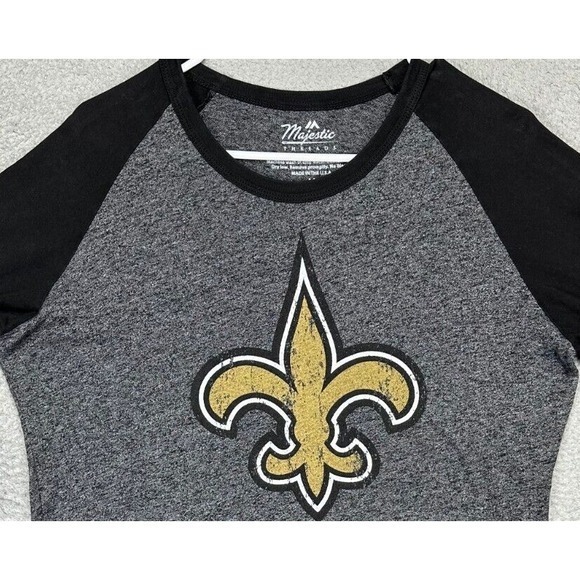 Majestic Tops - New Orleans Saints Drew Breeze Shirt Women Medium Grey 3-Quarter Sleeve Majestic